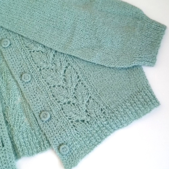 Rare Vintage Art Deco / Mint Green Long Sleeve Button Down Cardigan Sweater S - Picture 12 of 16